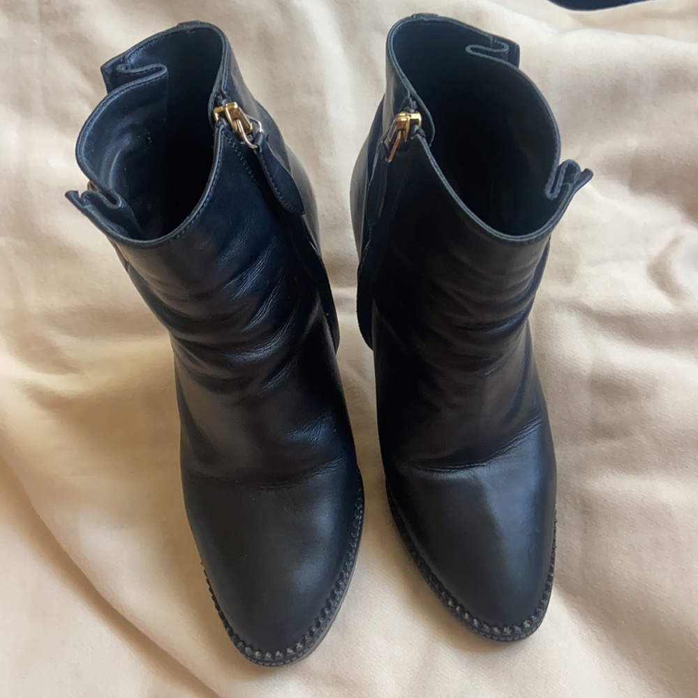 Burberry Black Leather Ankle Booties with Gold Buckle - Picture 4 of 16